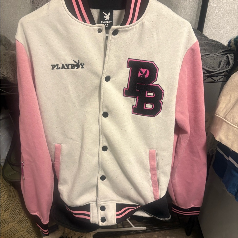 PLAYBOY  Pink and White Varsity Jacket